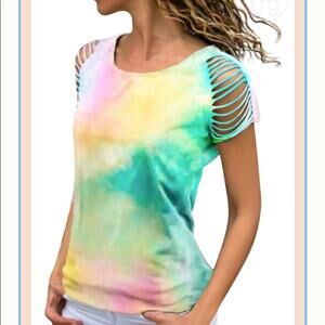 NEW TIE DYE SPLIT SLEEVE DISTRESSED TEE S